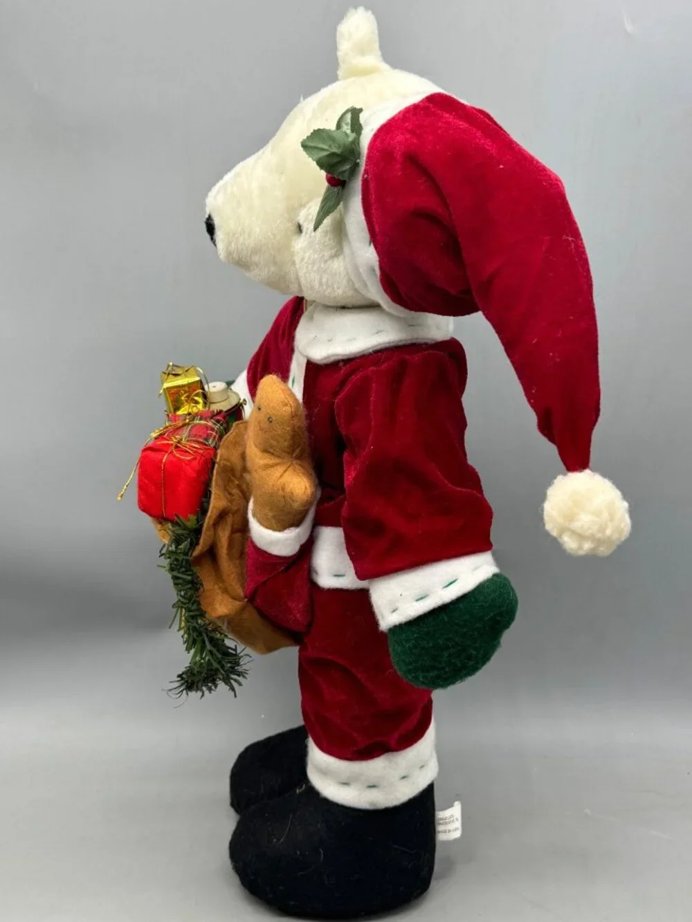 Santa Bear Plush Decor Holding Gifts Red Velvet Outfit Christmas 21